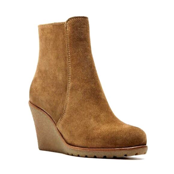 La Canadienne Krista Waterproof Suede Wedge Bootie Tan Women's Size 7 New Flawed - Picture 1 of 9
